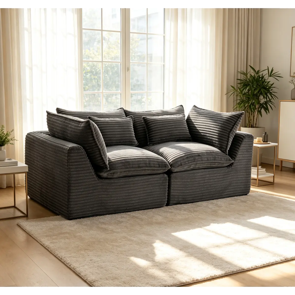 Aobtkel 74.8" Oversized Modular Sectional Sofa, 2-Seater Corduroy Cloud Couch with Wide Deep Seats, Slow-Rebound Foam, Independent Movable Modules and Flexible Combination for Living Room, Apartment, Bedroom and Small Spaces