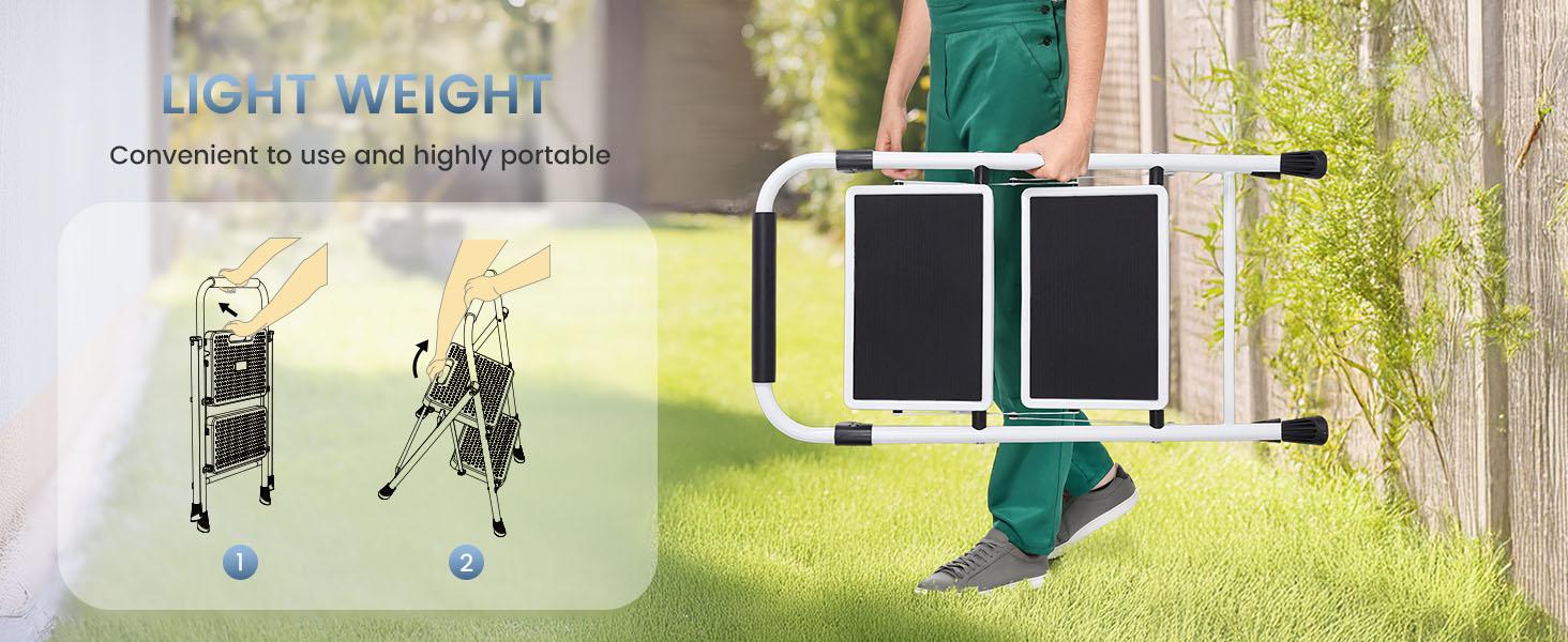 Step Ladder Iron Step Stool with Non-Slip Pedals and Handrails Portable Heavy Duty Steel Ladder for Kitchen Garage and Outdoor Use