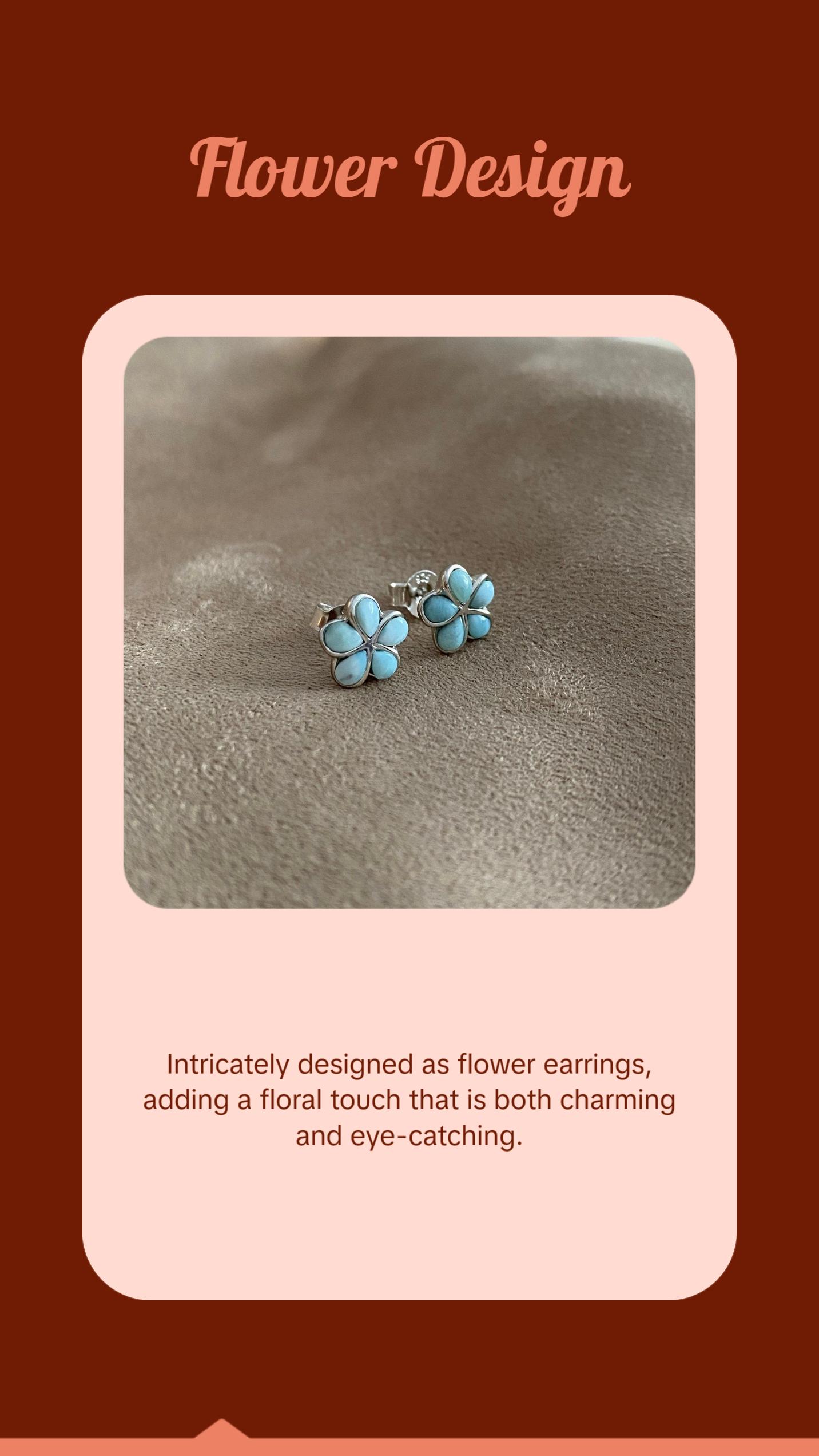 Sterling Silver Flower Earrings with Natural Larimar Gemstone