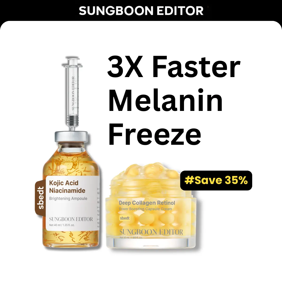[SAVE 35%] 3X Faster Melanin Freeze Duo | Kojic Ampoule & Collagen Retinol Cream