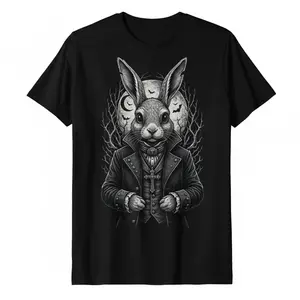 Gothic Victorian Rabbit Graphic T-Shirt - Dark Aesthetic Occult Grunge Alt Style Clothing