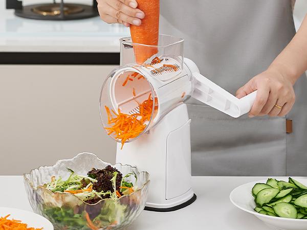UFORU 5-in-1 Rotary Cheese Grater & Vegetable Chopper with Suction Base, 10 Stainless Blades & Safety Handle - for Cheese, Vegetables, Fruits & Shredding Chicken
