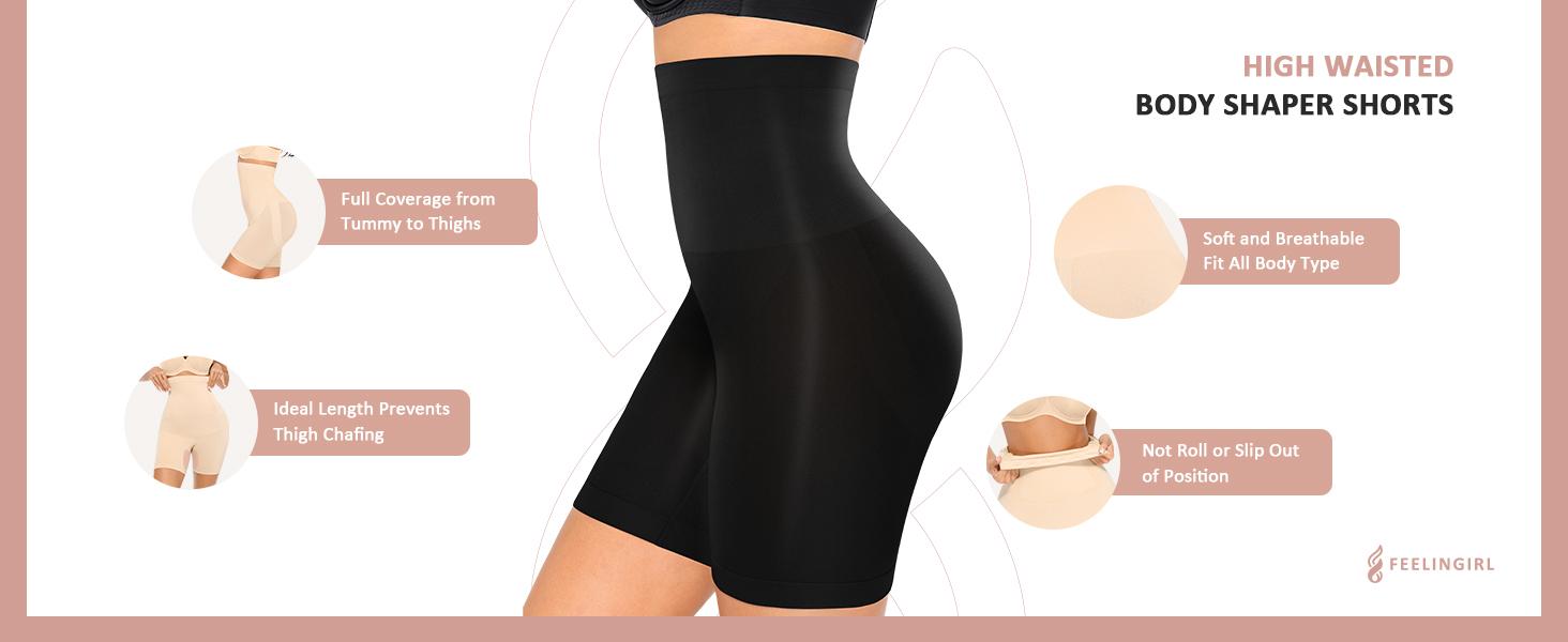 FeelinGirl Tummy Control  Comfort Basic Shapewear Shorts Body Shaper for Women High-Waisted Thigh