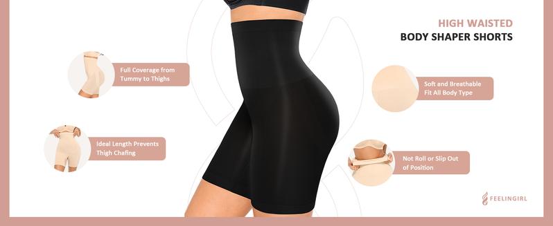 FeelinGirl Tummy Control  Comfort Basic Shapewear Shorts Body Shaper for Women High-Waisted Thigh