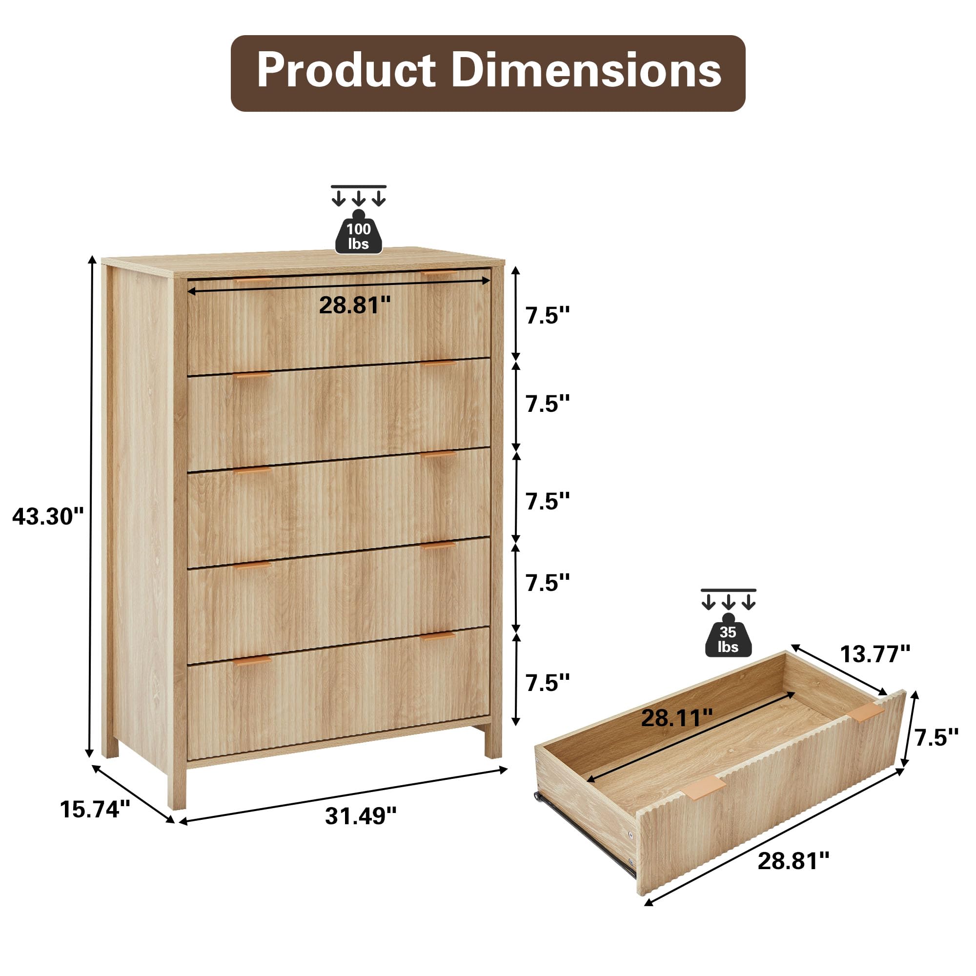 Giratree 4 5 Drawer Dressers for Bedroom, Modern Closet Chest of Drawers with Waveform Fluted Panel, Large Wood Storage Dresser Organizer for Nursery Bedroom Living Room Hallway Closet Giratree 4 5 Drawer Dressers for Bedroom, Modern Closet Chest of Drawers with Waveform Fluted Panel, Large Wood Storage Dresser Organizer for Nursery Bedroom Living Room Hallway Closet