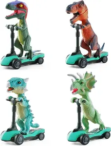 Easter Bundle DINOBROS Dinosaur Scooter Toys Pull Back Cars Mini Finger Kick Scooters Boy Toy Age 3 4 5 6, Dino Gift Sets for Kids 4-Pack