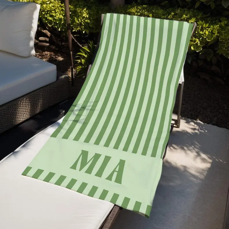 Custom Stripe Beach Towel with Name, Preppy Pool Towel for Girls, Beach Bridal Party Gift, Personalized Summer Swimming Towel