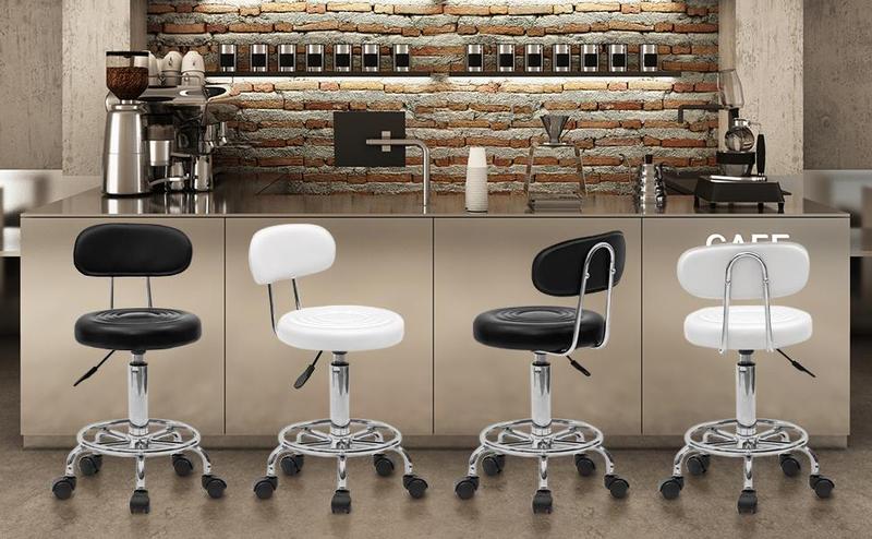 【Valentine's Day gifts】Karlhome Round Adjustable Salon Stools (2 Versions Available) - Backrest-Included & Backrest-Free Options, Black & White Color Choices, Ideal for Bar Counter & Study Room, chair Pu Leather Chair