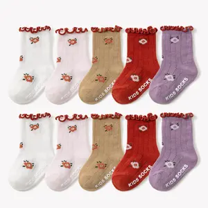Baby Girl Flower Ruffled Socks Non Slip Cotton Boat Socks for Newborns Infants and Toddlers in Assorted Colors
