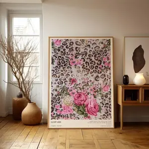 [Unframe Poster] Leopard Wall Art, Photography Definition Print, Floral Pattern Leopard Poster (No Frame)
