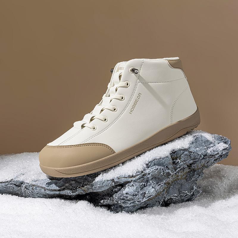 HOBIBEAR Winter Fleece Lined Wide Toe Shoes Spring Autumn Men's Sports Shoes Mid Top Flat Women's Skate Shoes