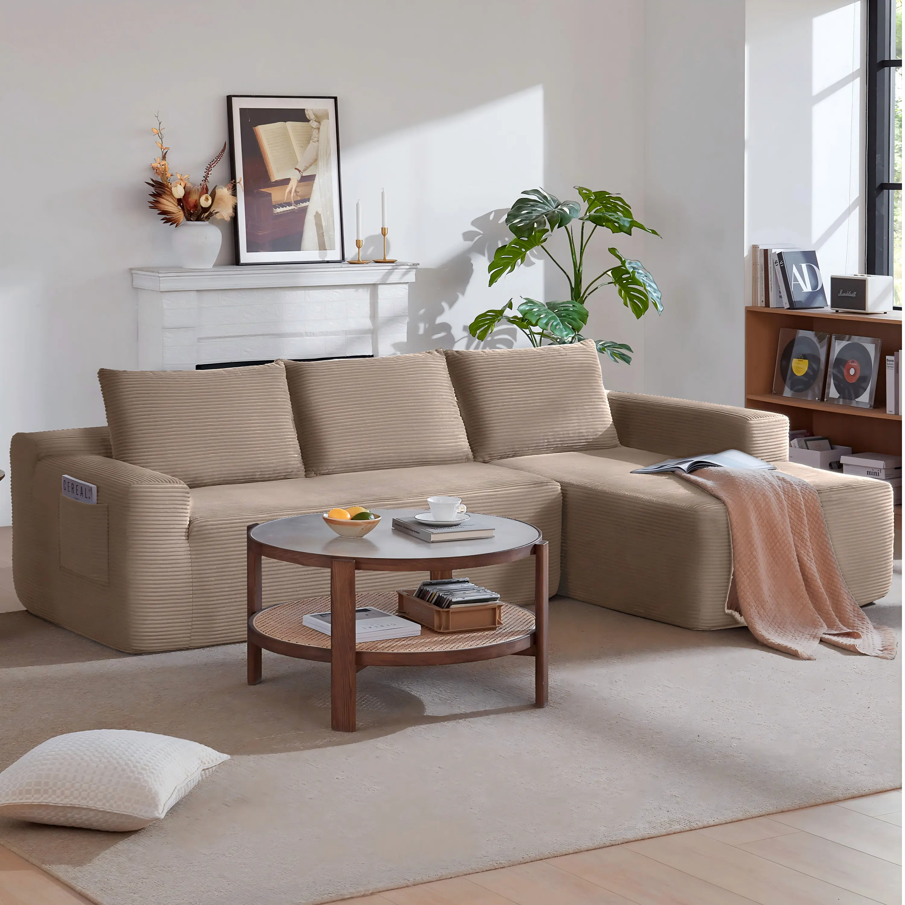 Right+Camel+Corduroy+Spring + Foam + 3 Seat