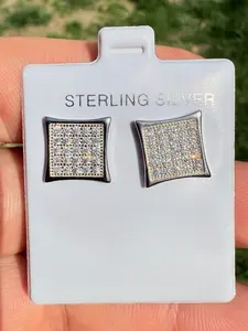 Real 925 Sterling Silver Kite Earrings Iced CZ Screwbacks 11mm - WHOLESALE DEAL
