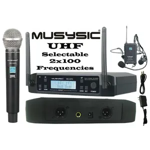 MUSYSIC MU‑U2F5‑HL Dual‑Channel UHF Wireless Handheld & Lavalier/Headset Microphone System – Selectable Frequencies, Auto‑Scan, IR Sync