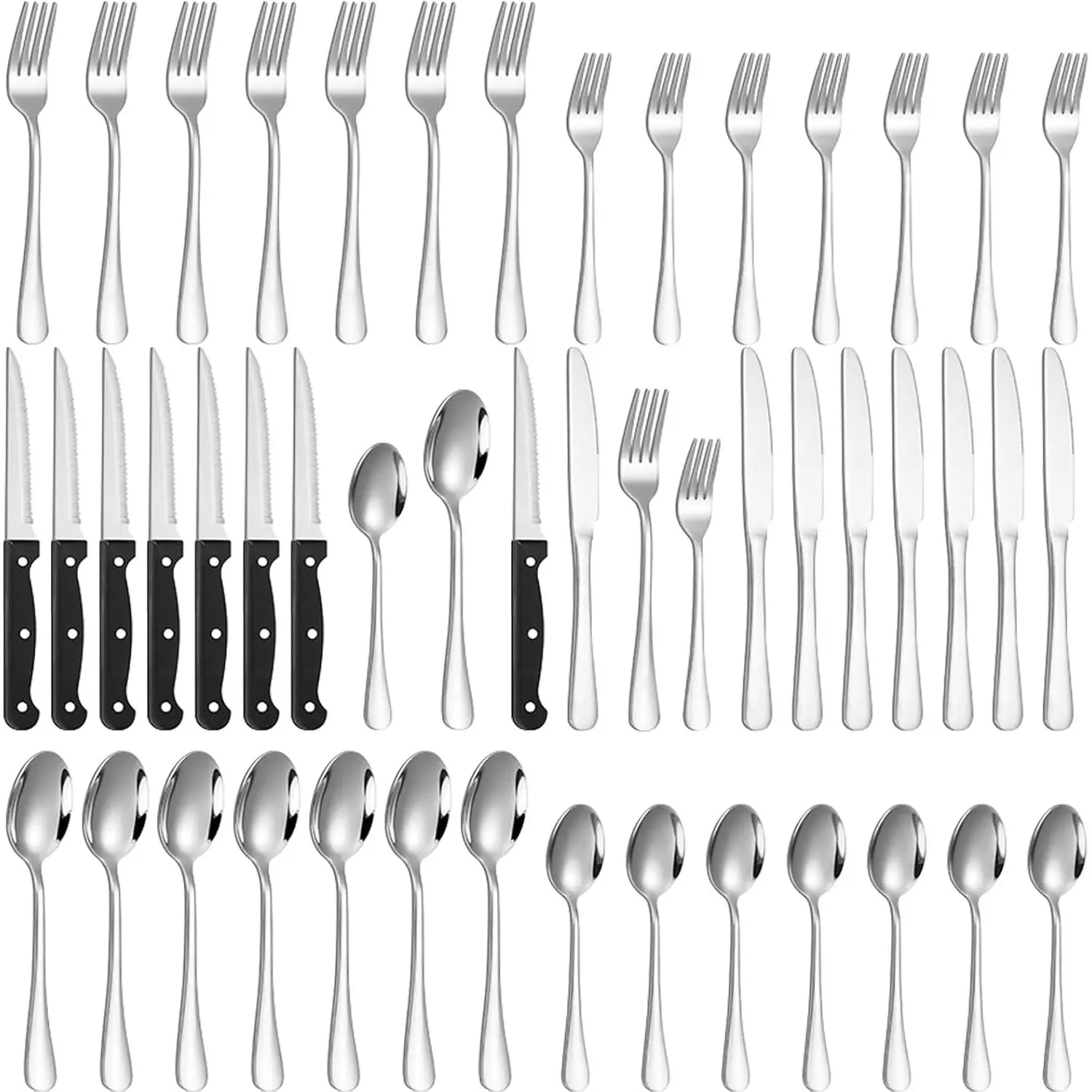24/48-Piece Flatware Set with Steak Knives for 4/8, Stainless Steel Mirror Cutlery Include Forks Spoons and Knives Set, Dishwasher Safe Utensils Set for Home Restaurant