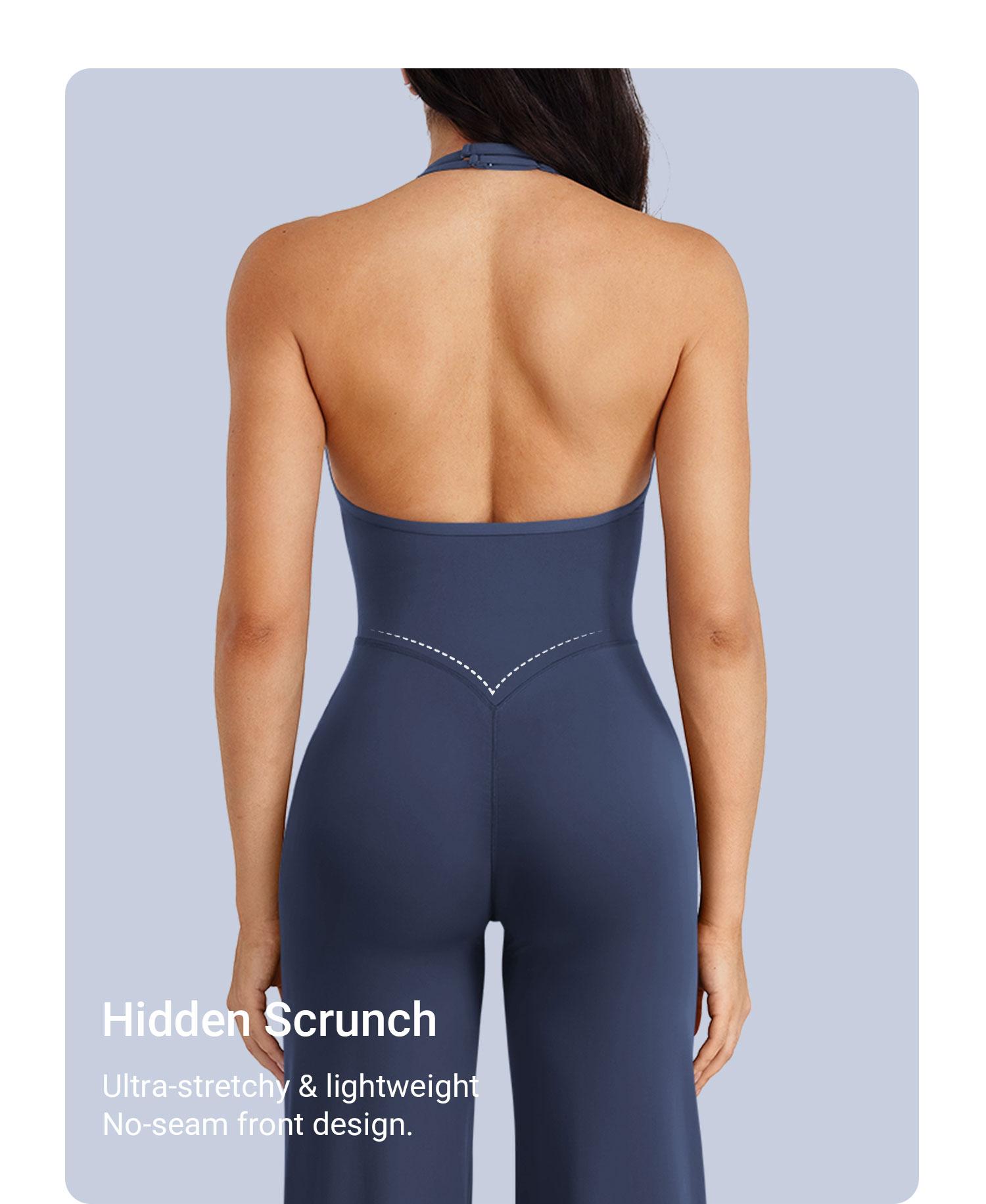 YEOREO Women's Wide Leg Sleeveless Yoga Jumpsuit Romper with Adjustable Fit & Hidden Scrunch for Glute Support Greenish