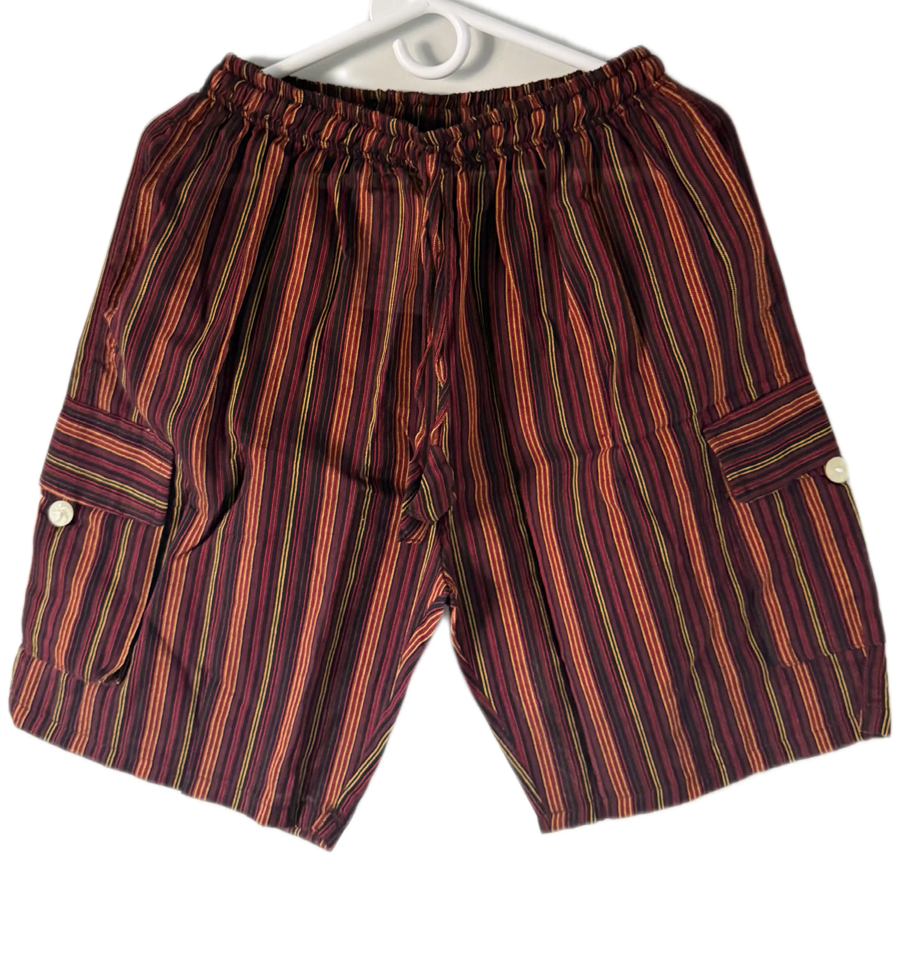 Light Cotton Stripe Combat Shorts with Box Pockets boho, 100% cotton, handmade