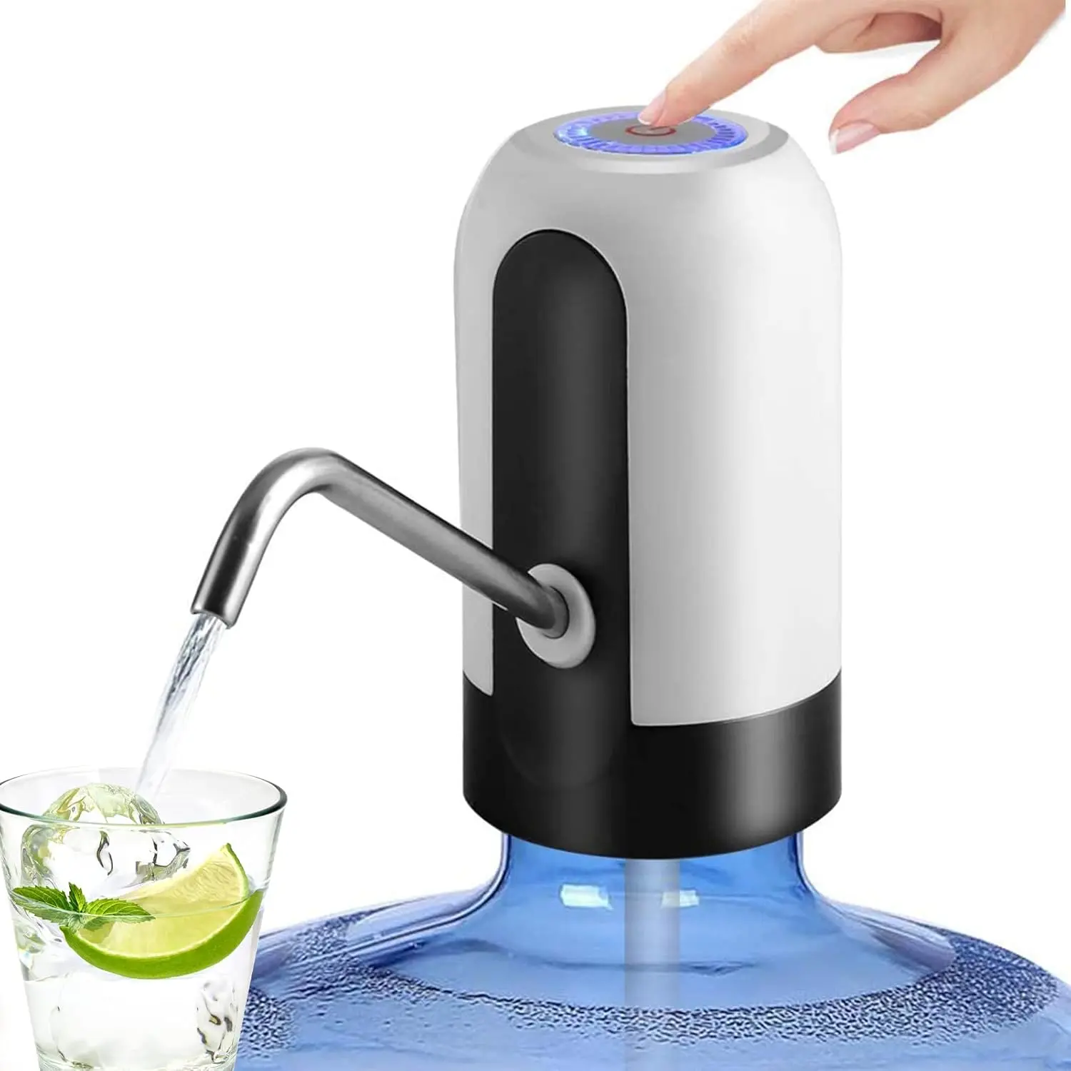 5-Gal (15.7L) White Cordless Countertop Beverage Dispenser with USB-Charging Rechargeable Battery, Portable Automatic Water Pump for Home Kitchen, Camping - Home Users' Water Bottle Dispenser, Automatic Water Dispenser