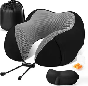Travel Pillow Premium Memory Foam, Comfortable & Supportive Neck Pillow, Sleeping Neck Pillows for Travel, Airplane Pillow for Sleeping Airplane, Car, Office and Home（Black）