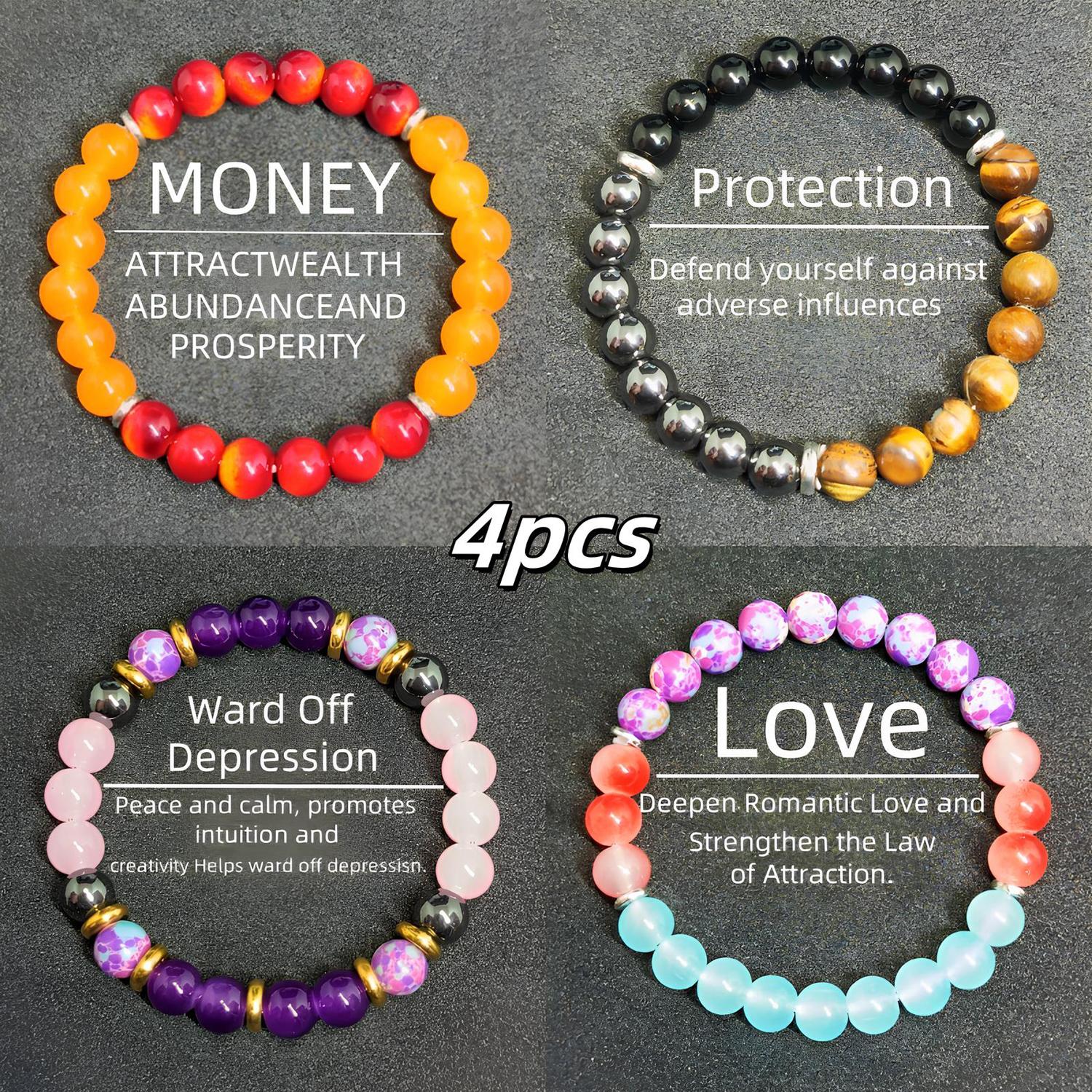 4 Pcs Bohemian Colorblock Beaded Bracelet Set – Citrine, Tiger Eye, Malachite & Crystal | Elegant Fashion Jewelry for Banquet, Party, Daily Wear & Lucky Attraction Gifts for Her