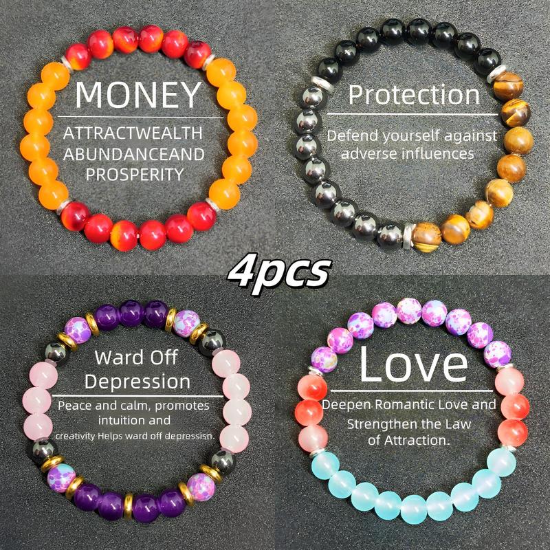 4 Pcs Bohemian Colorblock Beaded Bracelet Set – Citrine, Tiger Eye, Malachite & Crystal | Elegant Fashion Jewelry for Banquet, Party, Daily Wear & Lucky Attraction Gifts for Her