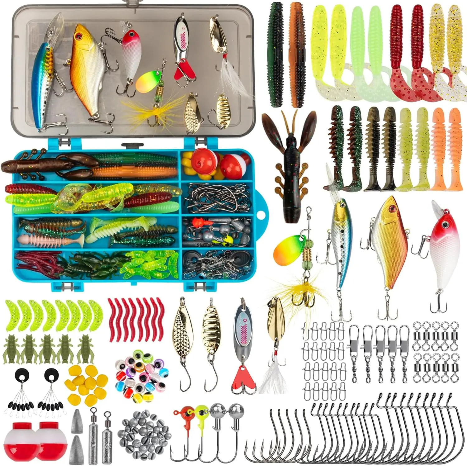 THKFISH 153-Piece Fishing Lures Kit for Spring Bass Fishing - Tackle Box Set with Crankbaits Spinnerbaits Soft Worms Jig Heads - Topwater Swimbaits Chatterbait Frog Lures for Freshwater - Hot Trending Fishing Gear Gift for Men Anglers  bait lures tiktoksh