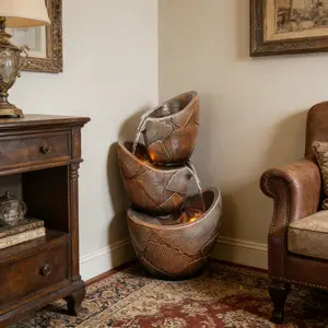 20 Inches High Large Floor-standing Fountain with Three Layers Of Waterfall And Warm-colored Lights, Water Fountain Indoor, Fountain Decor, Room, Office Or Home Decor, Festival Gift, Outdoor Garden Decor,