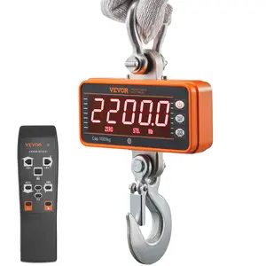 VEVOR Digital Crane Scale,  2200 lbs/1000 kg, Industrial Heavy Duty Hanging Scale with Remote Control, Cast Aluminum Case & LED Screen, High Precision for Construction, Factory, Farm, Hunting (Orange)