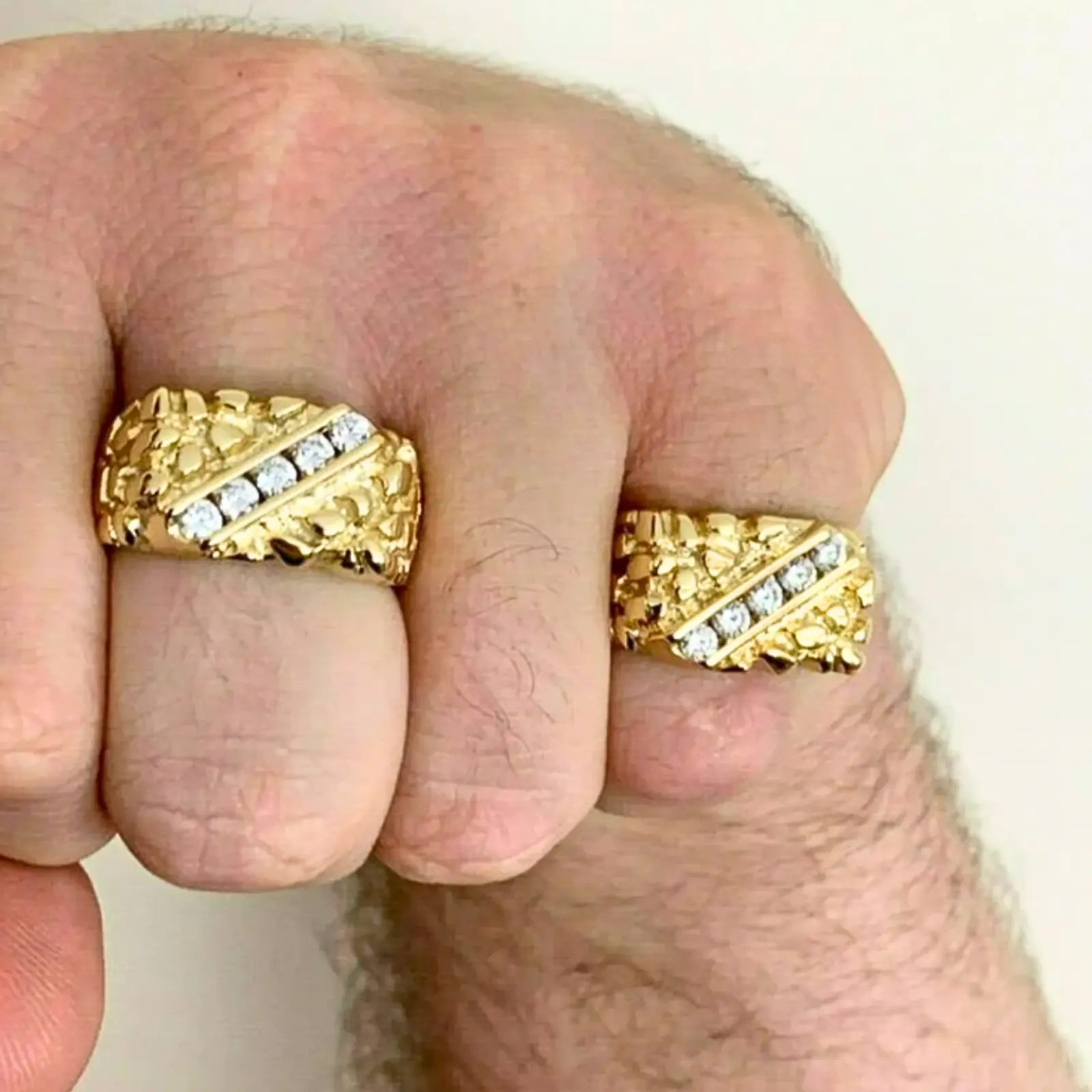 Classic 14K Nugget Ring – Elegant Diamond Cut Jewelry for Men, Gift