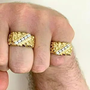 Classic 14K Nugget Ring – Elegant Diamond Cut Jewelry for Men, Gift