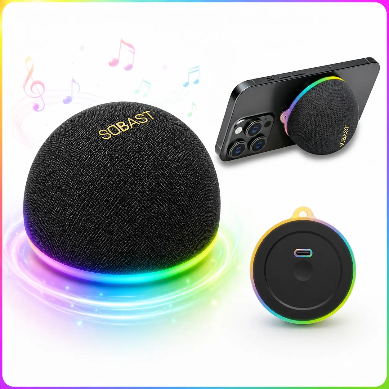 S20 Magnetic Mini Bluetooth Speaker, Portable Wireless Speaker with RGB Lights, TWS Stereo Pairing, Hands-Free Calls, Magnetic 2-in-1 Phone Stand for Home, Kitchen, Gym, Bathroom, Outdoor, Gifts for Men Women