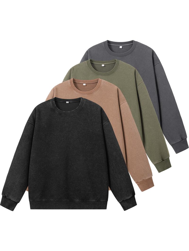 CCCMAI Men's Loose Crewneck Long Sleeve Sweatshirt Vintage Casual Pullover in Multiple Colors Round Neck Top Menswear Plain