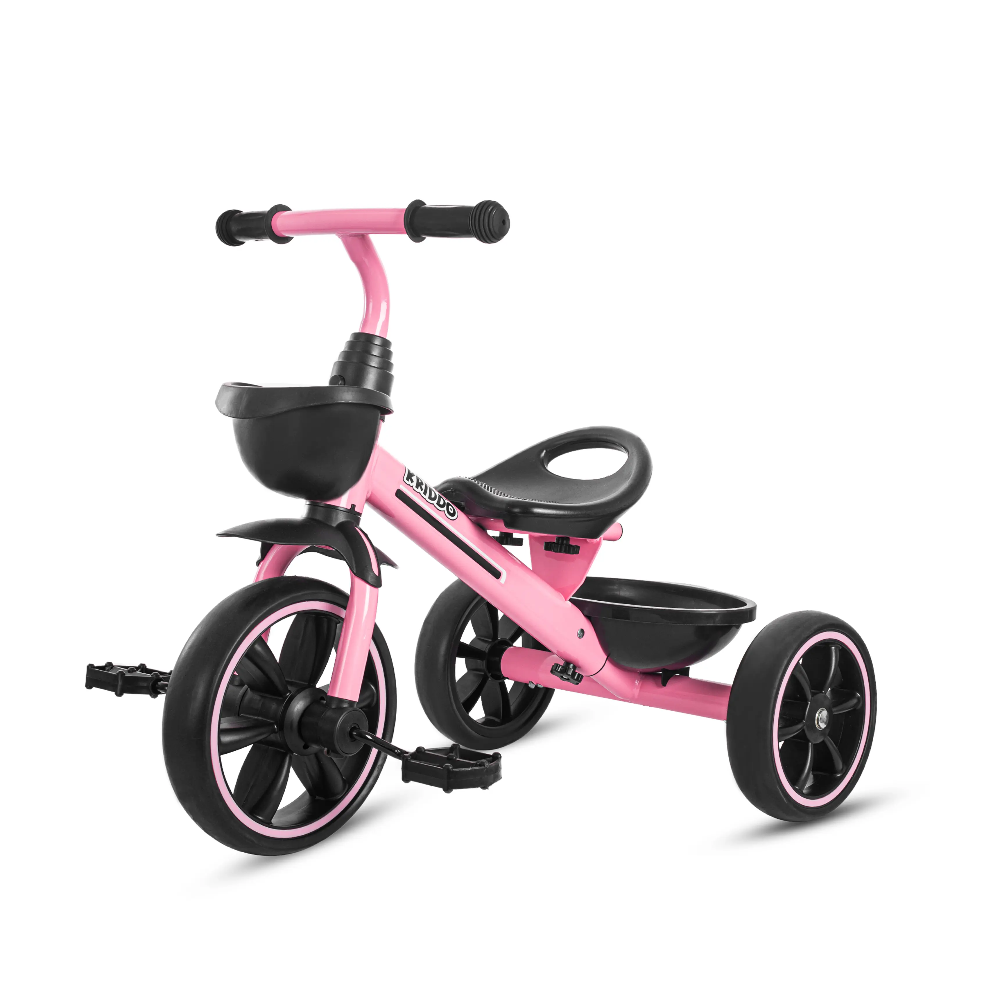 KRIDDO Classic Portable Toddler Tricycle - Unisex Ride-On Toy with Adjustable Seat, Removable Pedals, Basket, for Ages 2-5, Indoor/Outdoor Use, Toddler Bicycle with Ride On Wheels, Ideal Birthday Gift