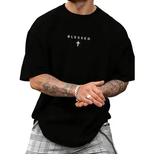 Cross & Letter Print Round Neck Tee, Breathable Casual Street Short Sleeve Retro Washed T-shirt for Summer, Top for Daily Wear,Cotton Unisex Graphic Casual Short Sleeve Crew Neck