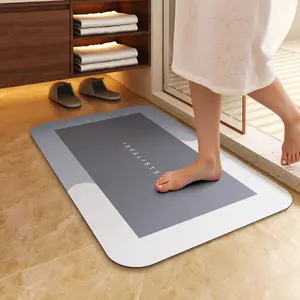 Premium Quick-Dry Thin Diatomite Bath Mat Ultra-Absorbent Non-Slip Rubber Backing Machine Washable Stain Resistant Geometric Design for Bathroom Kitchen Laundry Room Last-Minute Christmas Gift