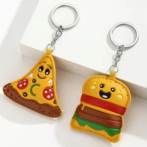 Hamburger Pizza Keychain Cute PU Leather Bag Charm Keyring for Purse Bag Accessories