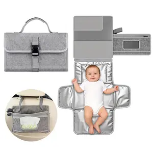 Baby Portable Diaper Changing Pad - Baby Diaper Changer Travel Bag with Wipes Pocket, Smart Design Portable Changing Mat, Infant Travel Station Kit, Baby Essentials For New Born, Gift for Newborn Girl & Boy - Grey, Classic