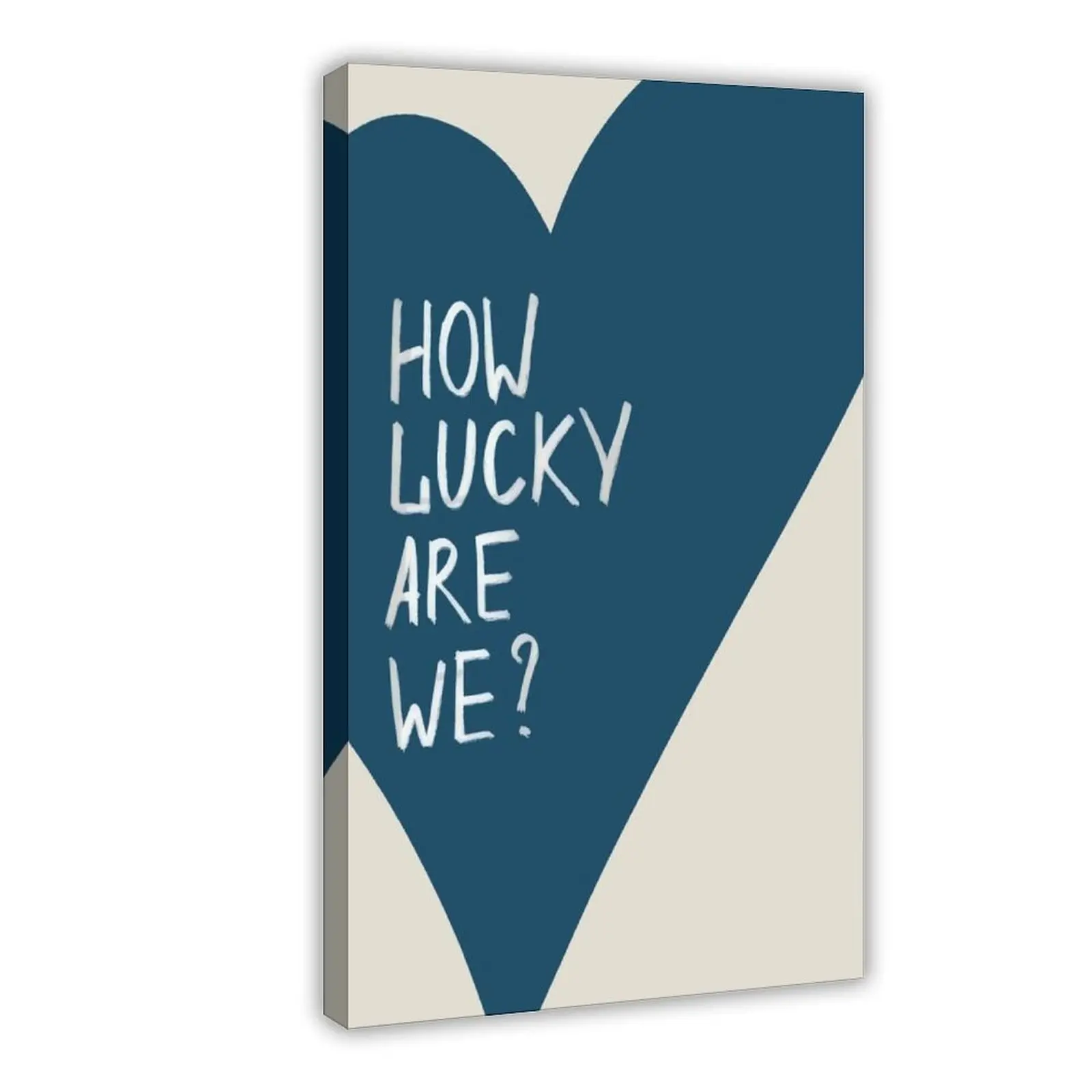 How Lucky Are We Wall Art Navy Blue Heart Art Poster Retro Trendy Aesthetic Dorm Decor Daily Positive Affirming Quote Print for Living Room Bedroom Office Wall Decor