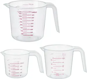 3 Pack Measuring Cup Set, Includes 250Ml (1-Cup), 500Ml (2-Cup) and 1000Ml (4-Cup) Plastic Liquid Measuring Cups- Baking, Cooking, Mixing & Measuring Cups, Essential Kitchen Tools