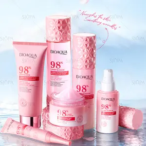 BIOAQUA Cherry Blossom Moisturizing Skincare Set, 6-Piece Facial Care Kit with Cleanser Toner Lotion Serum Eye Cream & Face Cream, Hydrating Daily Skin Care Set