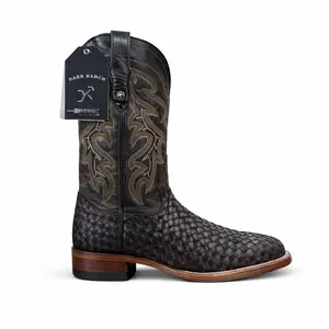 Dark Ranch Wine Basketweave Petatillo Boots-Square Toe Dark Ranch Wine Basketweave Petatillo Boots-Square Toe
