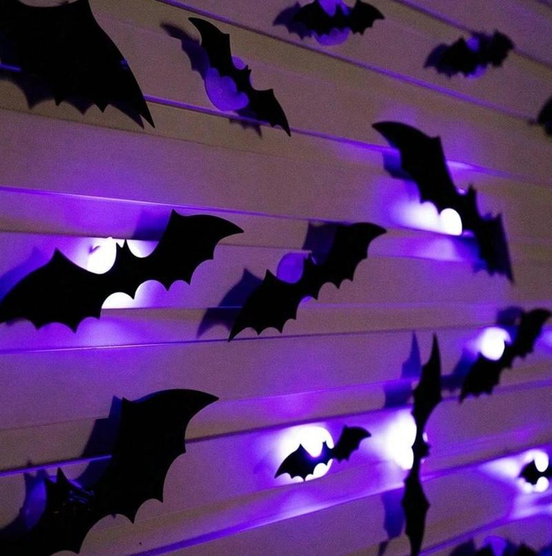 BougeRV 3D Bat Light Design LED Decorations 12pcs/24pcs Set Spooky Ornaments for Home Party Festival Halloween Easy Install Wall Stickers Smooth Application - Decorative(Non-remote)