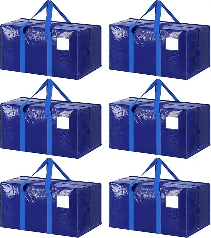 6-Pack Extra Large Heavy Duty Moving Bags - Waterproof Storage Totes with Handles & Zippers, Foldable for College Dorm, Storage