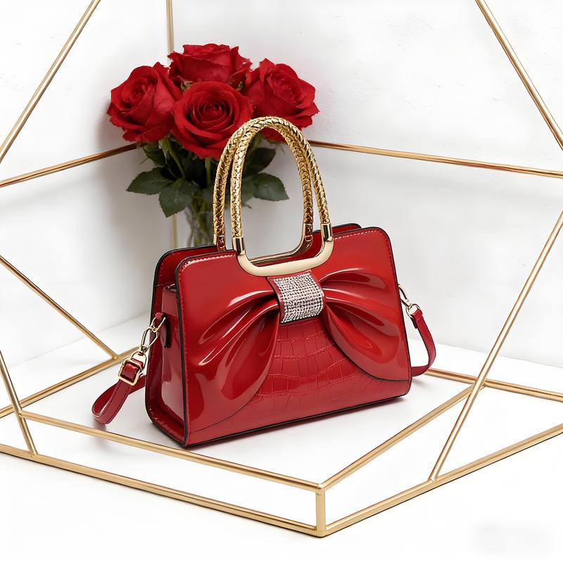 Elegant Temperament Women's Leather Bag-Crocodile Pattern & Bow Detail,3-In-1 Style (Shoulder + Simple Handbag + Classic Crossbody) Elegant Temperament Women's Leather Bag-Crocodile Pattern & Bow Detail,3-In-1 Style (Shoulder + Simple Handbag + Classic Crossbody)