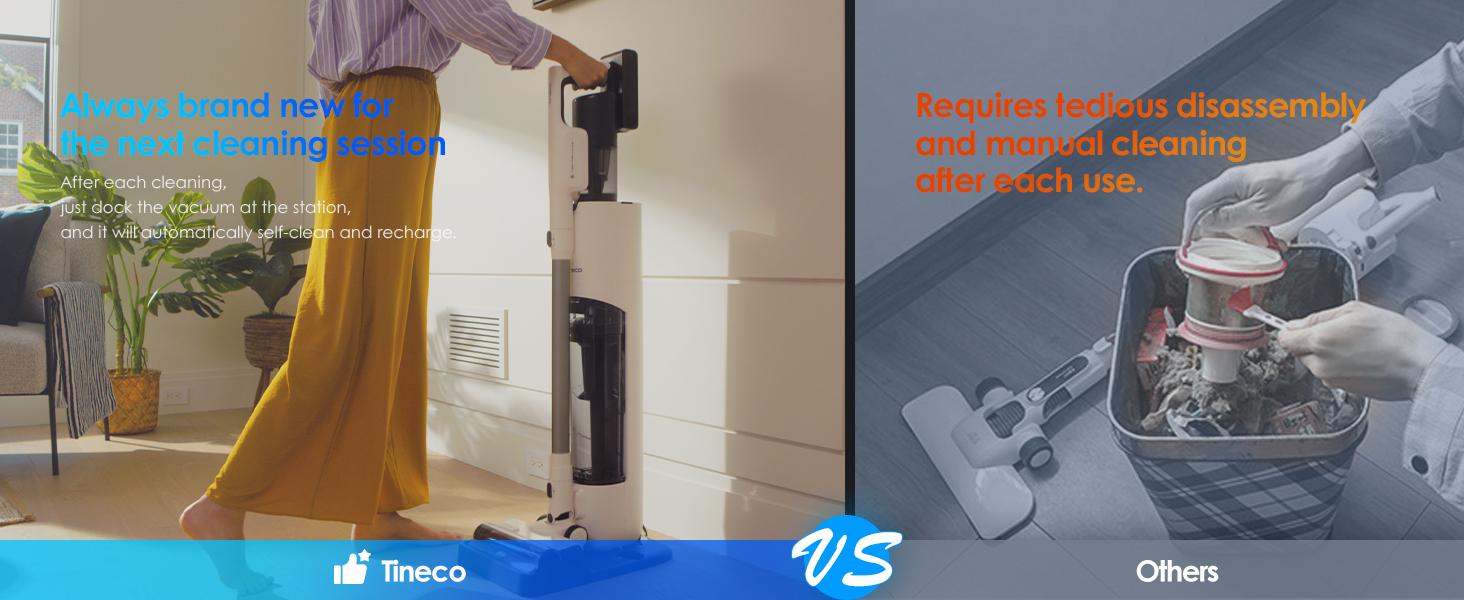 Tineco PURE ONE Station 5 Cordless Smart Vacuum with 2.5L Auto Dust Base Full-Path Self-Cleaning 175W Suction ZeroTangle Tech iLoop Smart Sensor for Hard Floor & Carpet