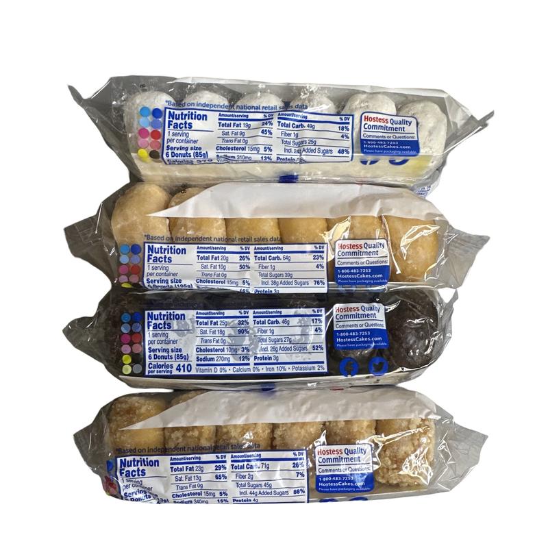 Hostess Donettes Variety | Powdered, Frosted, Double Chocolate, and Crunch | 12 Packs (72 Donettes)