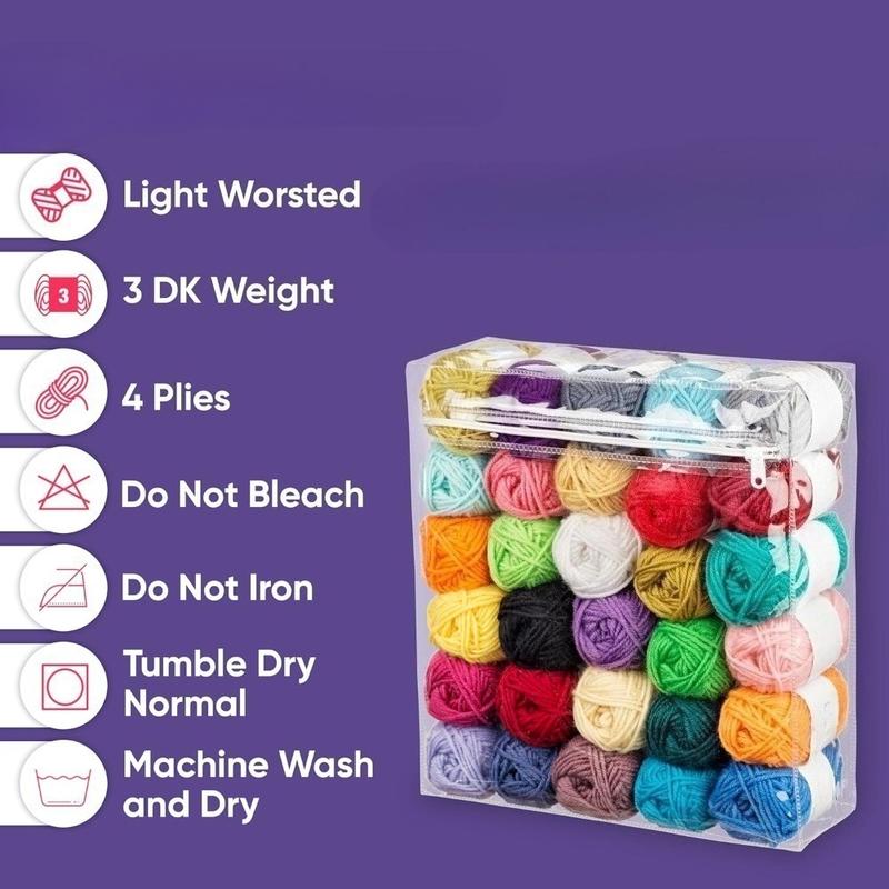 30 Pcs Crochet Yarn Set,1300 Yards 30 Color Acrylic Yarn Skeins,Crochet Hooks,Bag,for Crocheting & Knitting,Suitable for Weaving Clothes,Handbags,Blankets,Valentine's Day Gifts,Hand Tools Kits