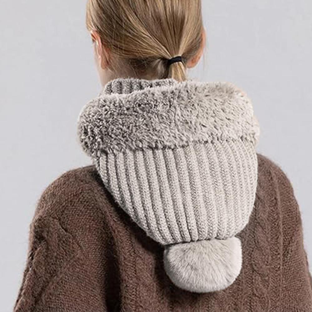 【FaddishDeal】1PC Womens Knit Beanie Hat Fleece Lined Winter Scarf Mask Set Snow Caps Plush Earmuff Skull Hats with Pompom.