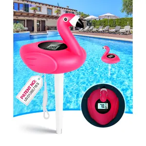 LuxBlue Flamingo Pool Thermometer Solar-Powered | Auto Backlight for Easy Night Read | Pool Temperature Thermometer with Rope | Floating Pools Temperature Gauge for Hot tub, Spa- All Round Year Use