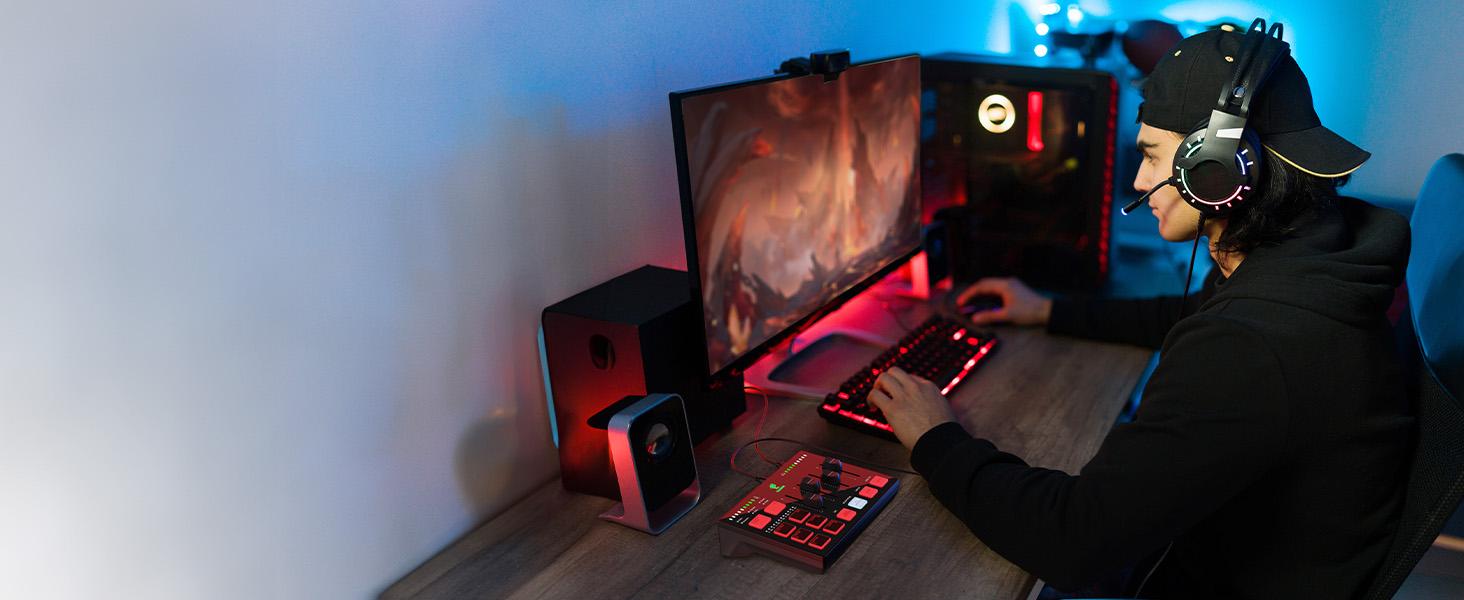 TONOR TX310 Gaming Audio Interface, RGB Mixer with Pro-preamp, 6.5mm & XLR Channels, Support for Instrument Input, for Gaming & Live Streaming